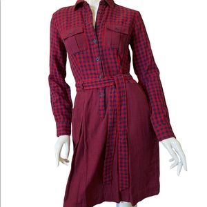 Brooks Brothers Red & Blue Checker Print Long Sleeve Dress